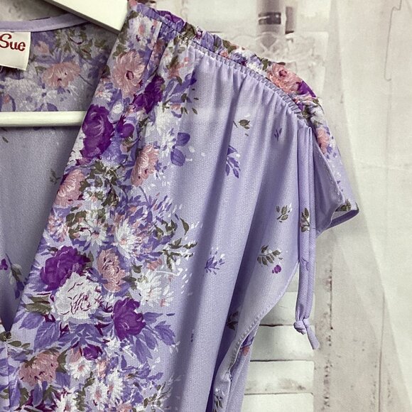 Vintage Cathy Sue Purple Floral Belted Dress 9/10 - Picture 2 of 10